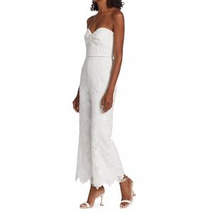 Monique Lhullier Strapless Floral Lace Jumpsuit